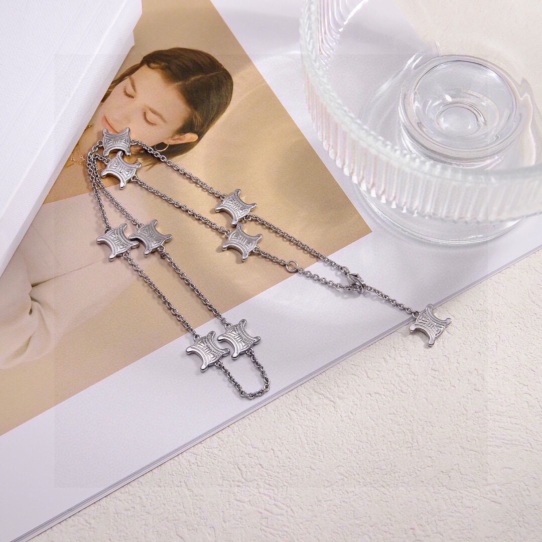 Celine Triomphe Precious necklace silver-toned metal no accent stones 40cm with 5cm extender