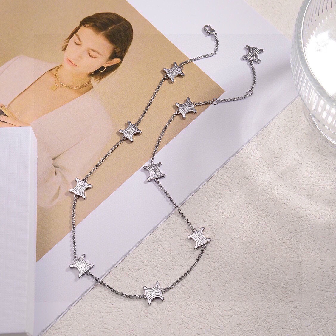 Celine Triomphe Precious necklace silver-toned metal no accent stones 40cm with 5cm extender