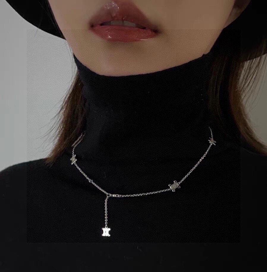 Celine Triomphe Precious necklace silver-toned metal no accent stones 40cm with 5cm extender