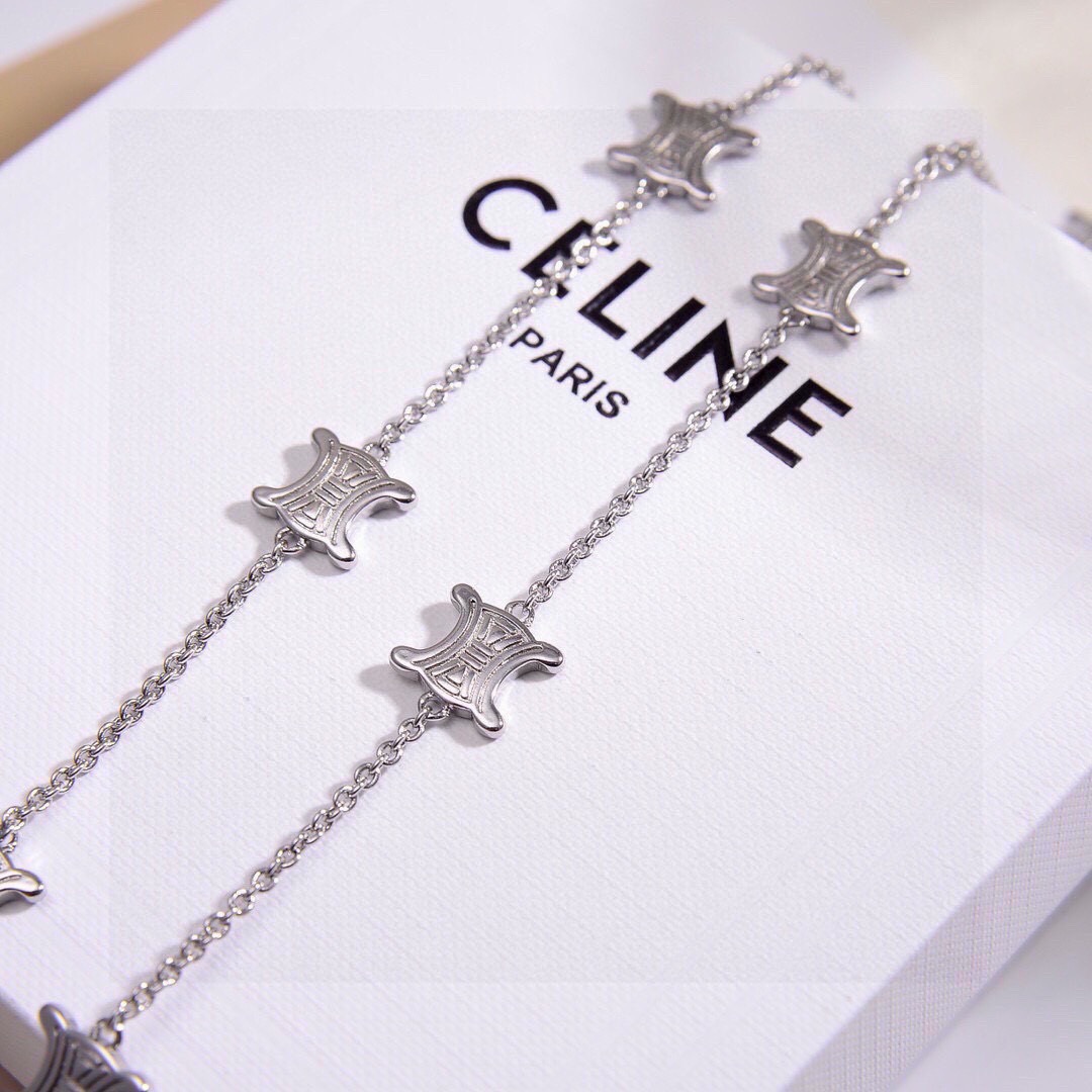Celine Triomphe Precious necklace silver-toned metal no accent stones 40cm with 5cm extender