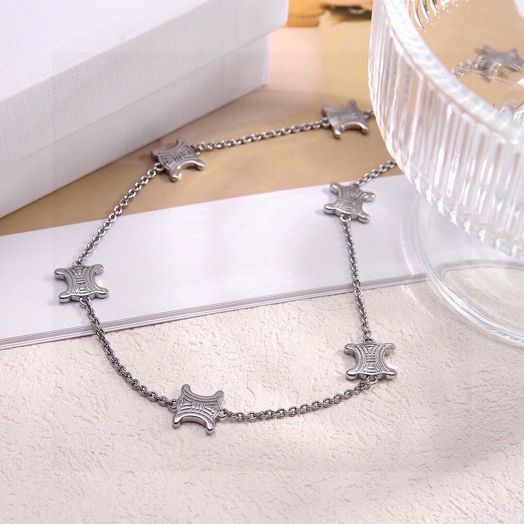 Celine Triomphe Precious necklace silver-toned metal no accent stones 40cm with 5cm extender