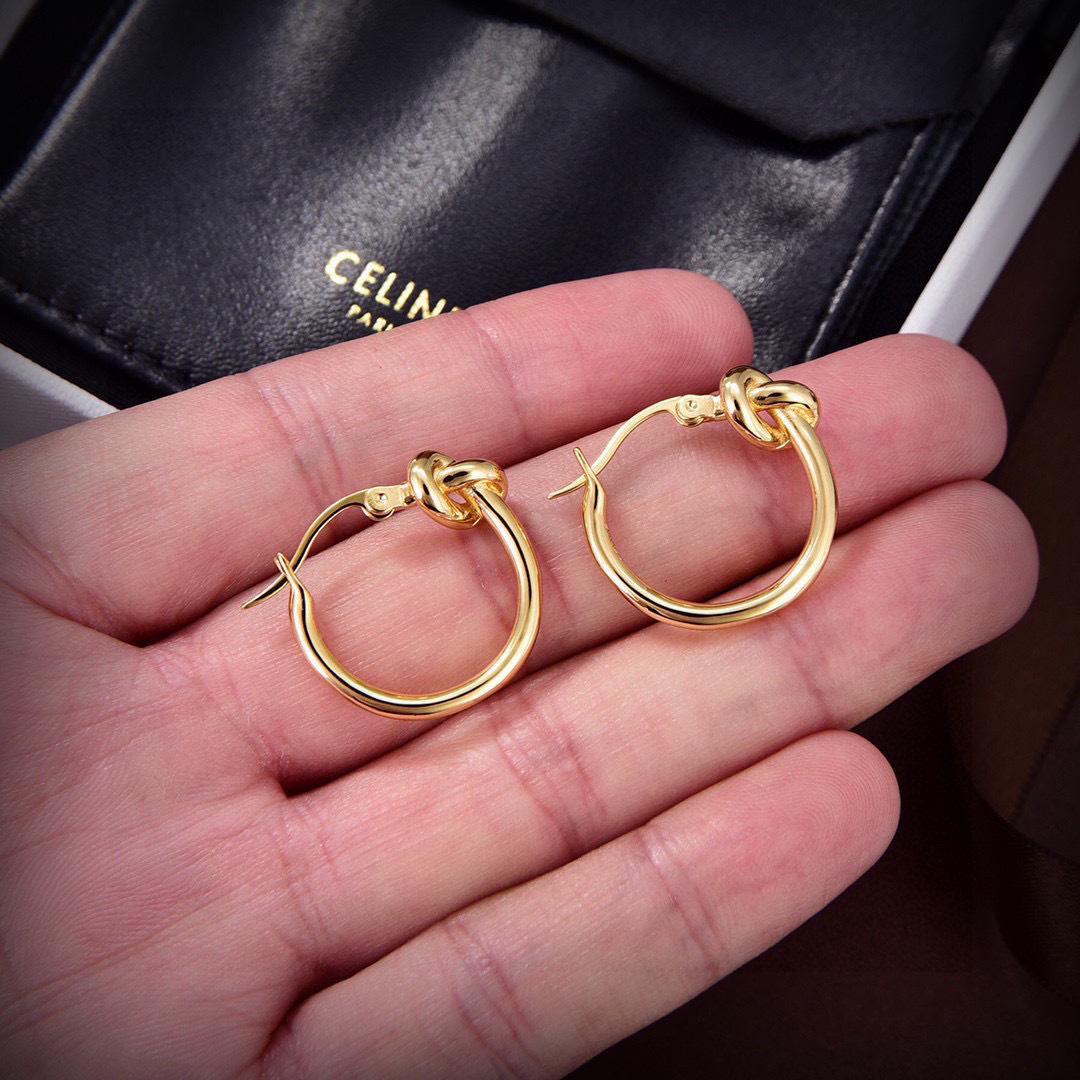Celine Knot Small Hoop Earrings earrings gold tone metal no accent stones 1 5cm diameter