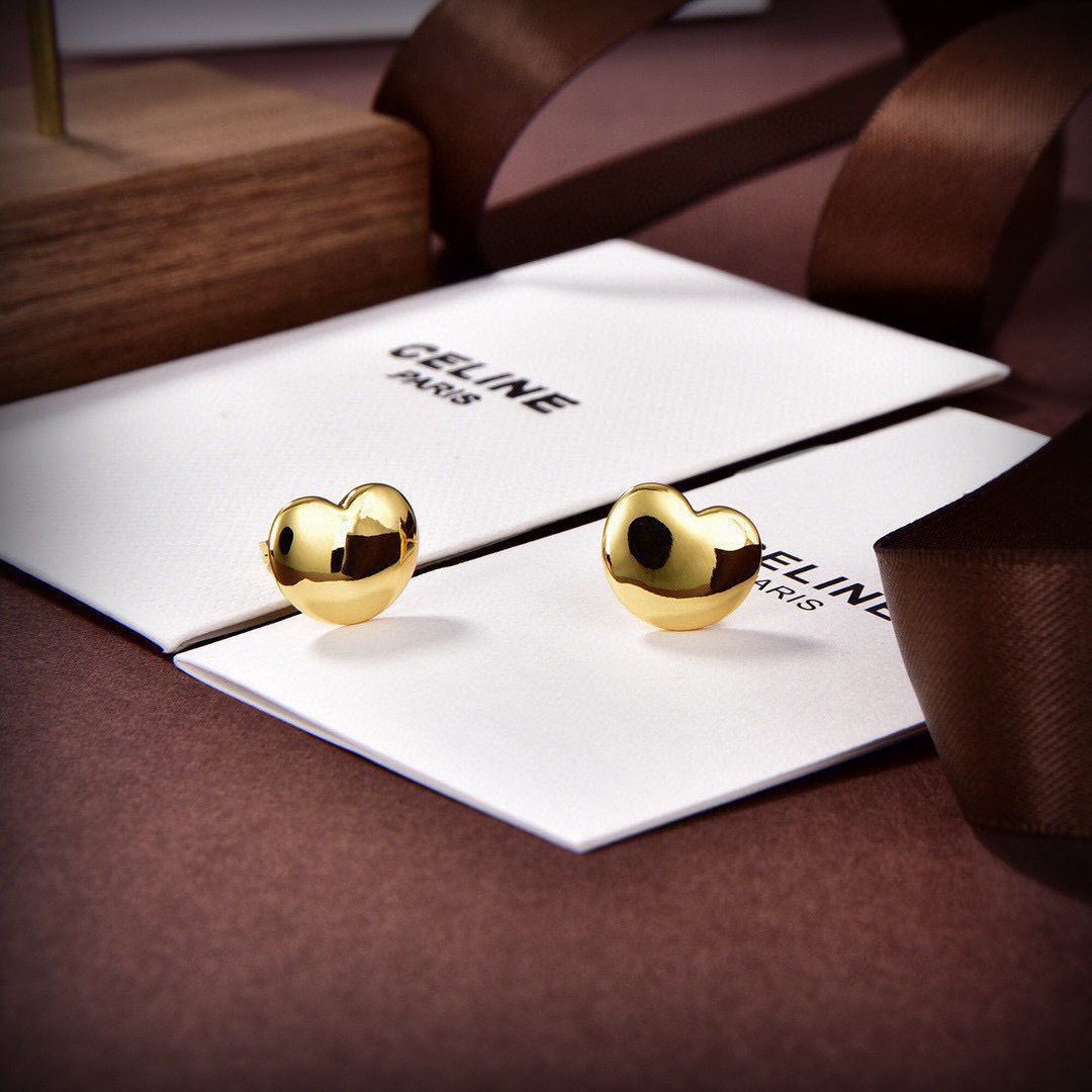 Celine Puffed Heart Stud Earrings earrings Polished gold-tone metal polished silver-tone metal no gemstones 10mm stud diameter
