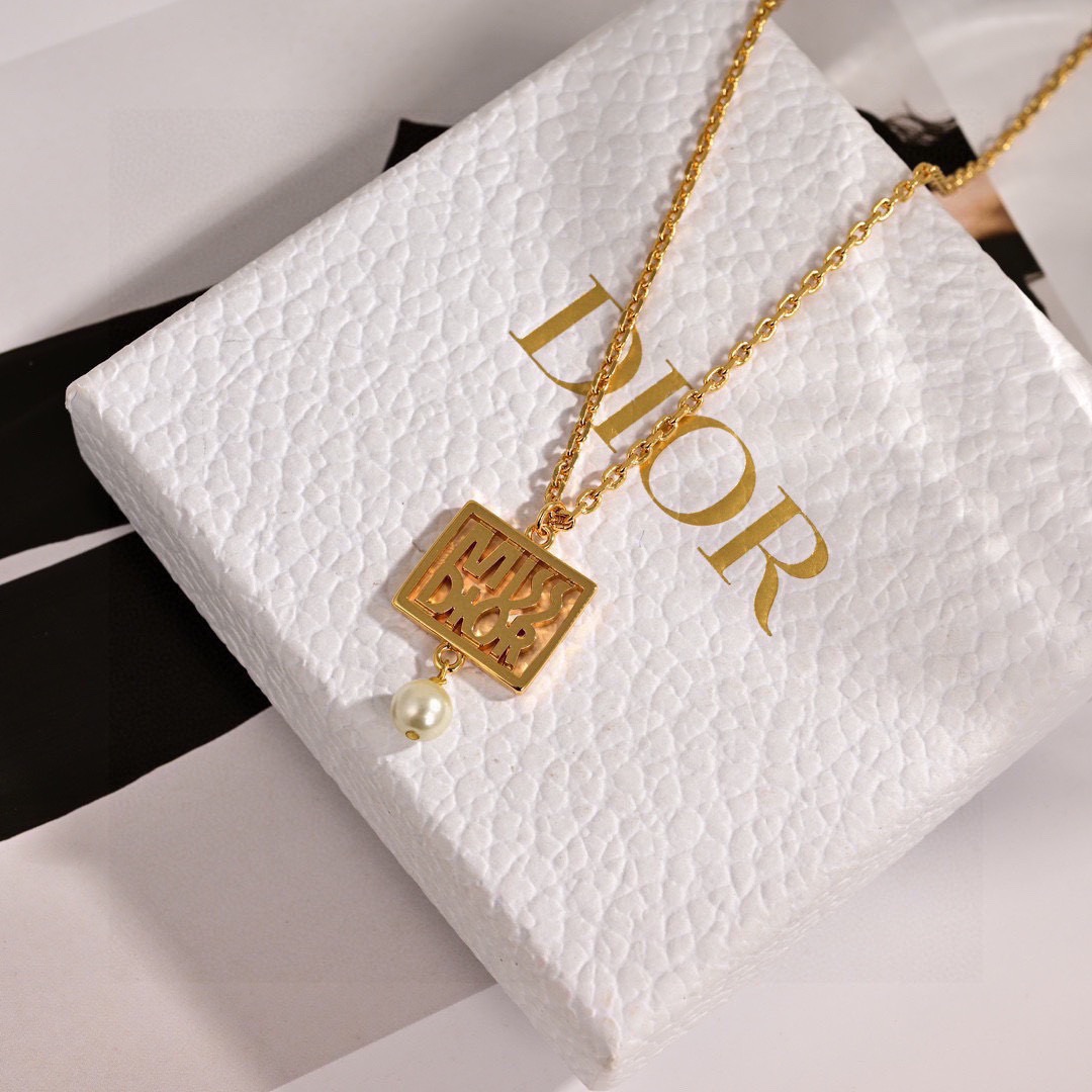 Dior Miss Dior necklace gold-tone metal with white pearl 42cm