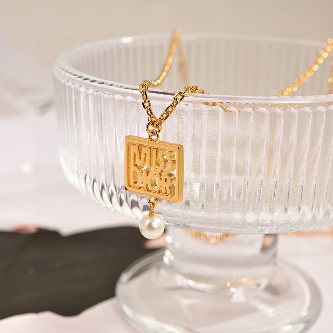 Dior Miss Dior necklace gold-tone metal with white pearl 42cm