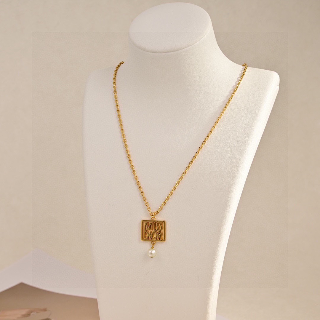 Dior Miss Dior necklace gold-tone metal with white pearl 42cm