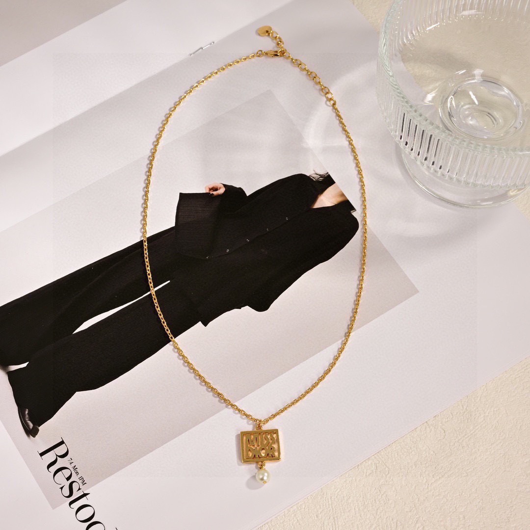 Dior Miss Dior necklace gold-tone metal with white pearl 42cm