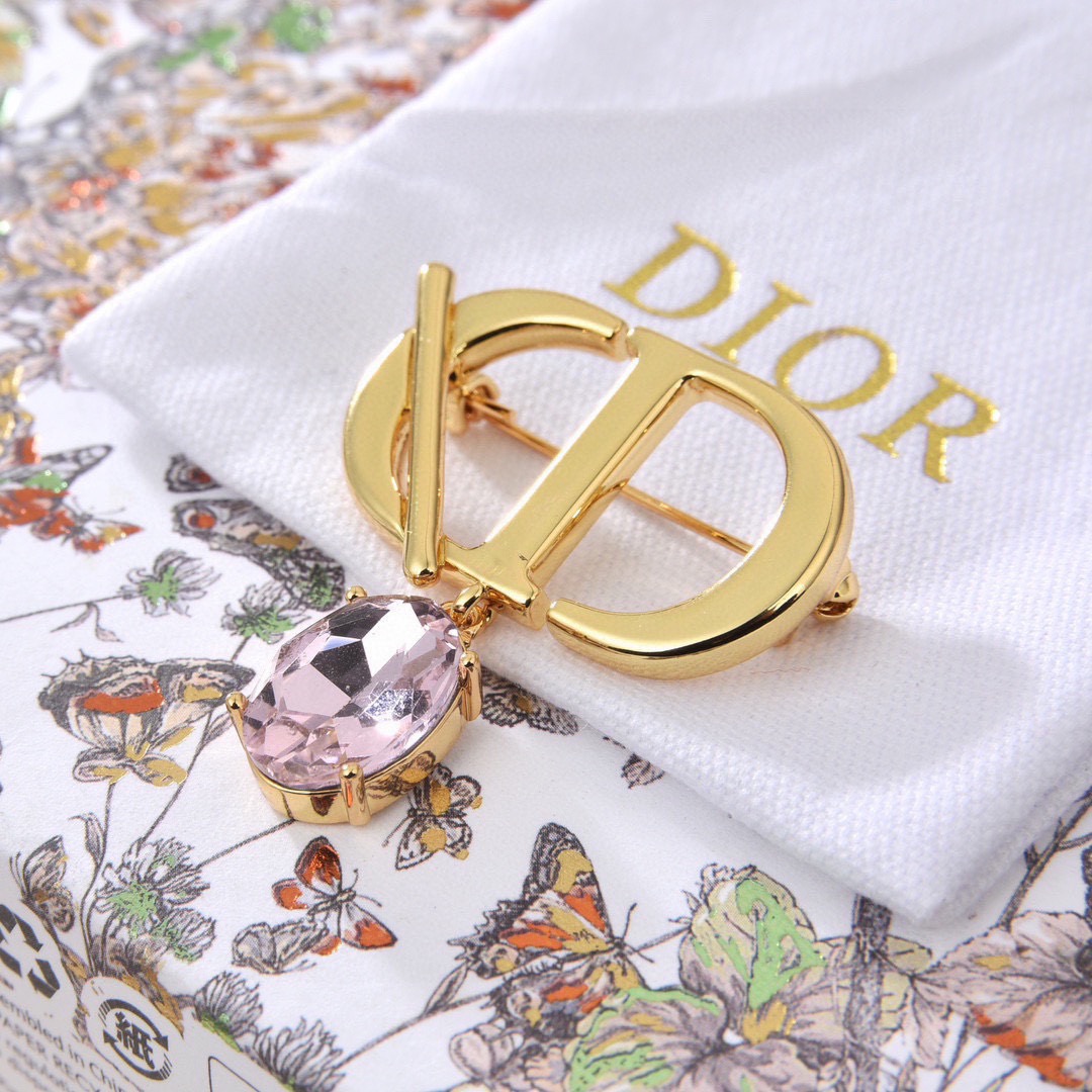 Dior CD Logo Pink Crystal Brooch brooch gold-tone metal light pink faceted crystal 3 5cm width