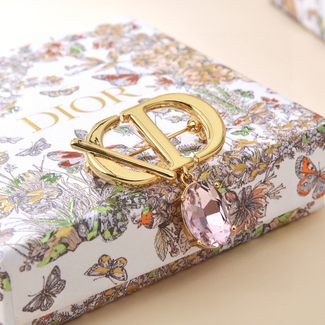 Dior CD Logo Pink Crystal Brooch brooch gold-tone metal light pink faceted crystal 3 5cm width