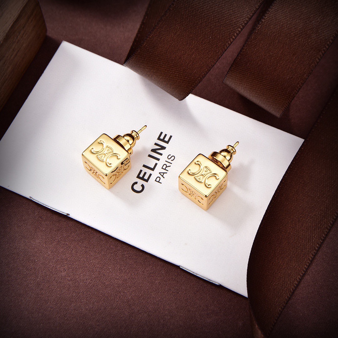 Celine Triomphe Cube Stud Earrings earrings Silver-tone metal silver variant Gold-tone metal gold variant no gemstones 8mm