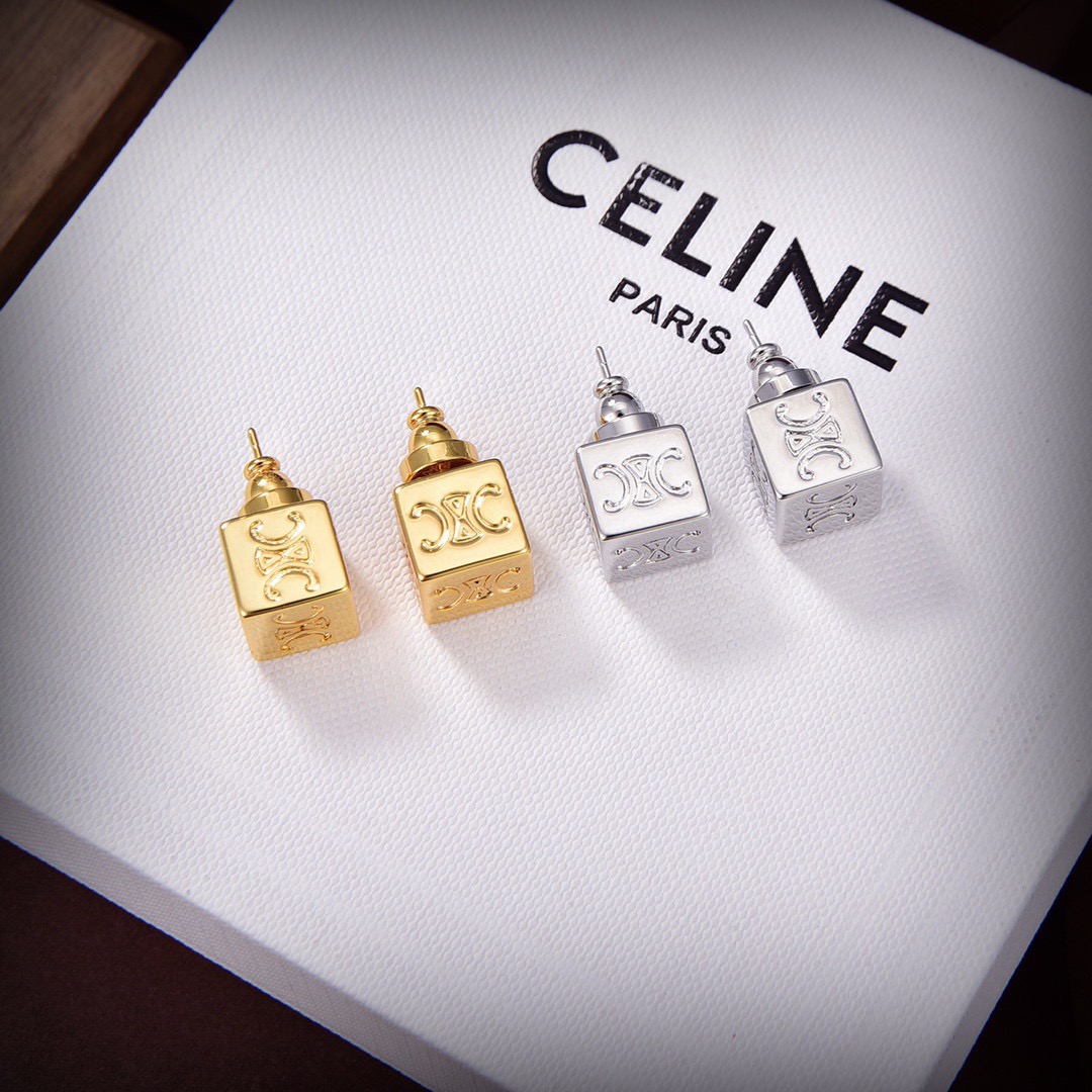 Celine Triomphe Cube Stud Earrings earrings Silver-tone metal silver variant Gold-tone metal gold variant no gemstones 8mm