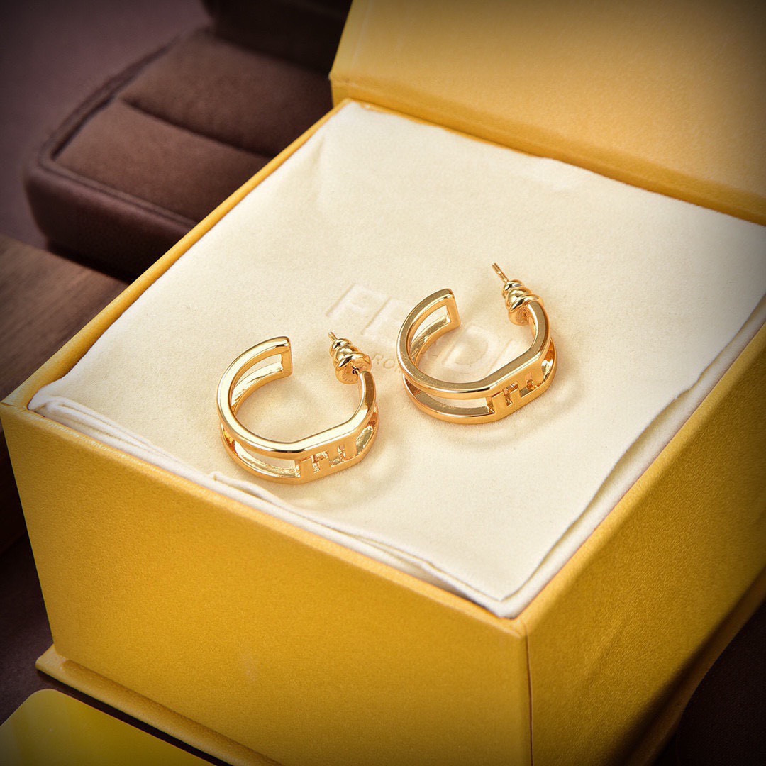 Fendi FF Logo Hoop earrings gold-tone metal 2cm diameter