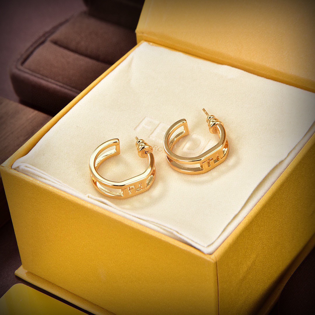 Fendi FF Logo Hoop earrings gold-tone metal 2cm diameter