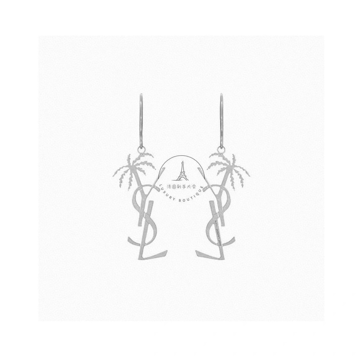 Saint Laurent Cassandre Palm Tree Monogram earrings silver-toned metal no accent stones 4 5cm drop length