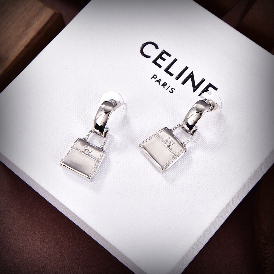 Celine Triomphe Bag Charm Drop Earrings earrings polished silver-tone metal no accent stones 2 5cm drop length