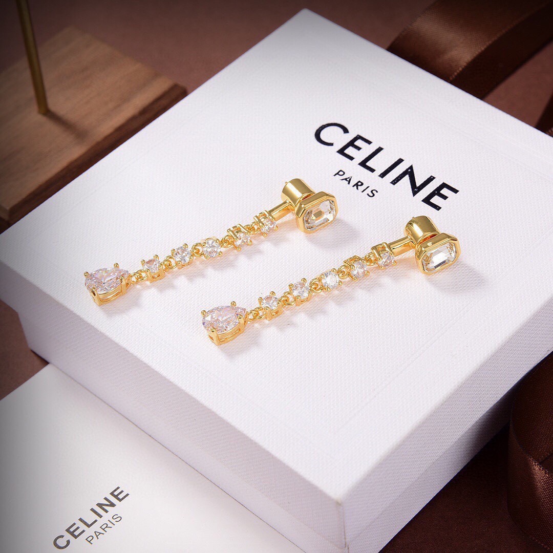 Celine Crystal Drop Earrings earrings gold-tone metal with clear faceted crystals 4 5cm drop length