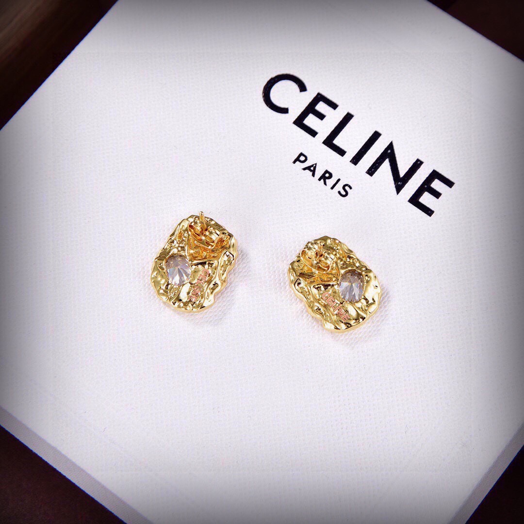 Celine PRECLOUS earrings gold-tone metal with clear faceted stones 1 5cm length