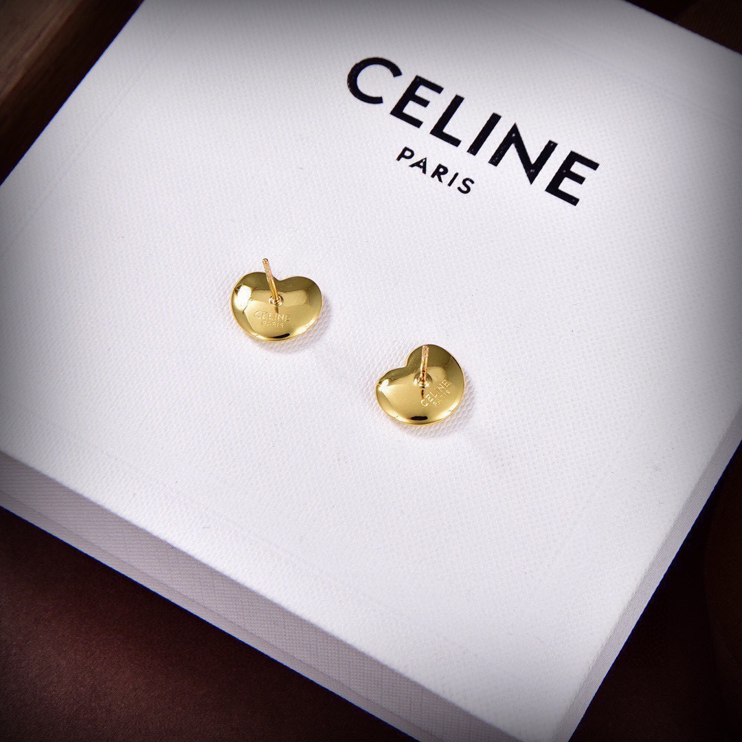 Celine Puffed Heart Stud Earrings earrings Gold-tone metal also available in silver-tone metal polished finish no gemstones 10mm diameter