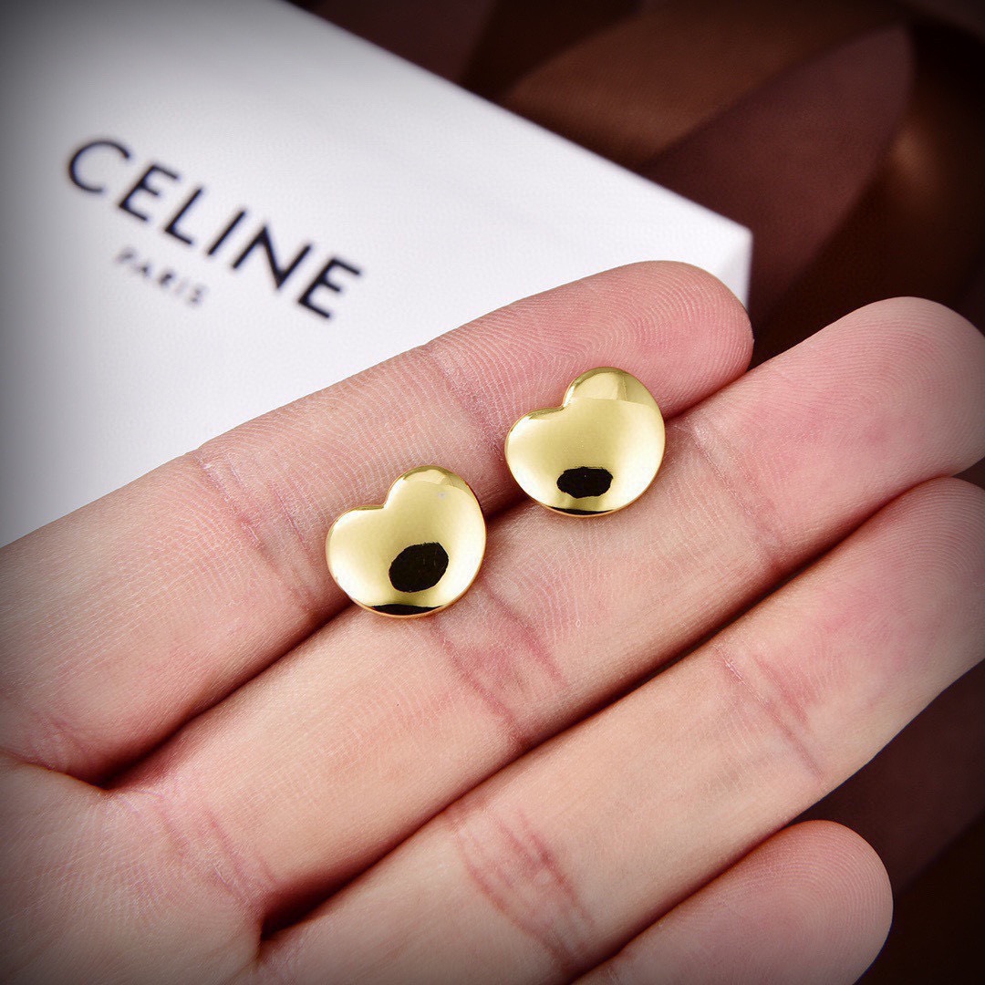 Celine Puffed Heart Stud Earrings earrings Gold-tone metal also available in silver-tone metal polished finish no gemstones 10mm diameter