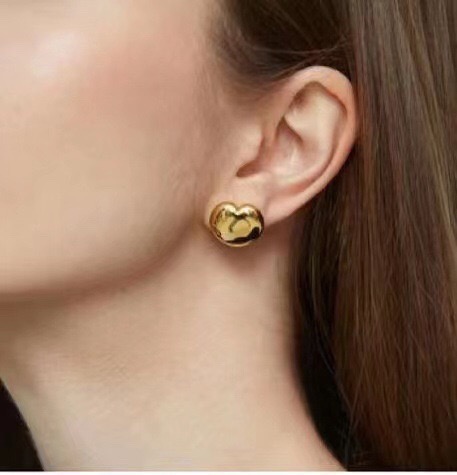 Celine Puffed Heart Stud Earrings earrings Gold-tone metal also available in silver-tone metal polished finish no gemstones 10mm diameter