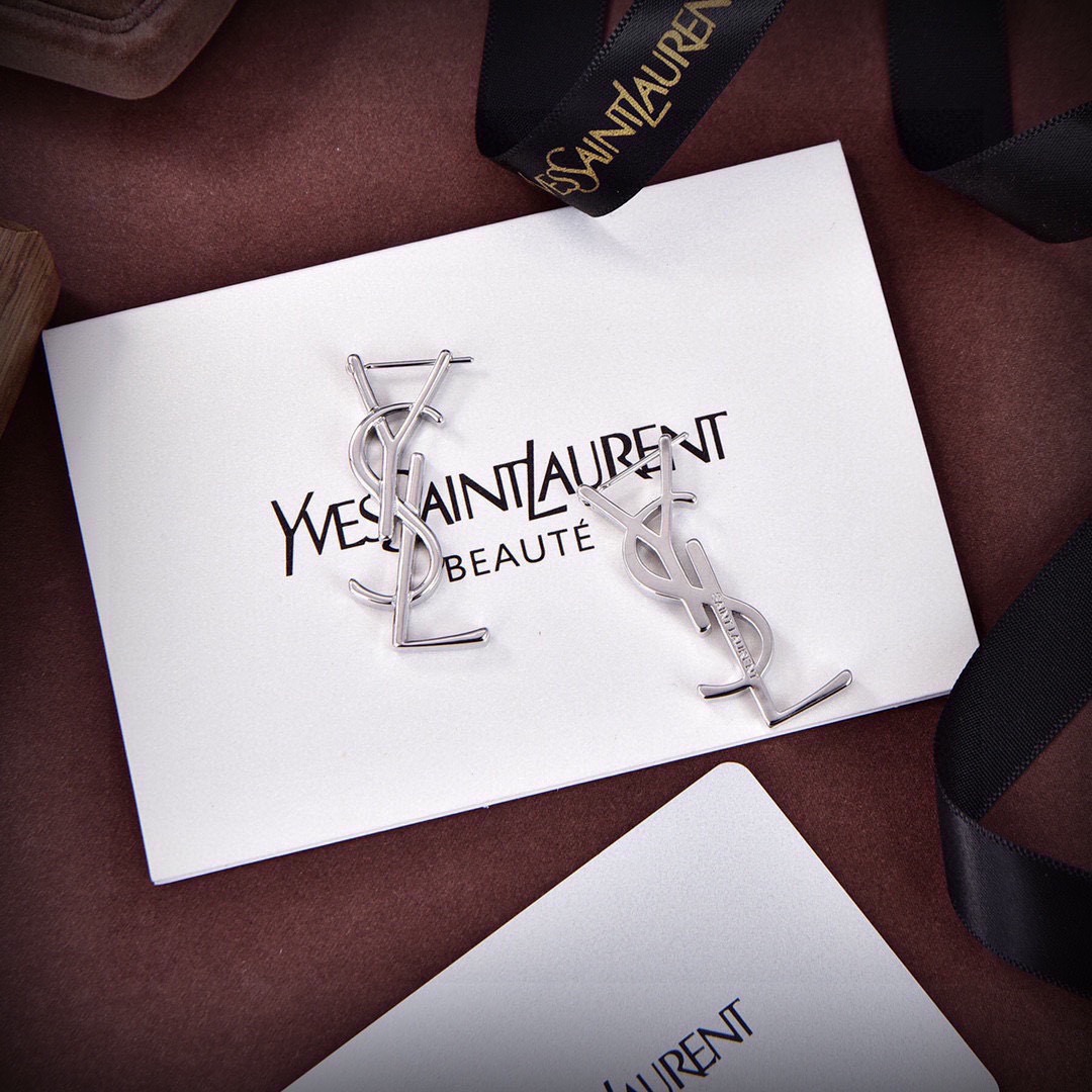 Saint Laurent Cassandre YSL Monogram earrings silver-toned metal no gemstones 3 5cm length