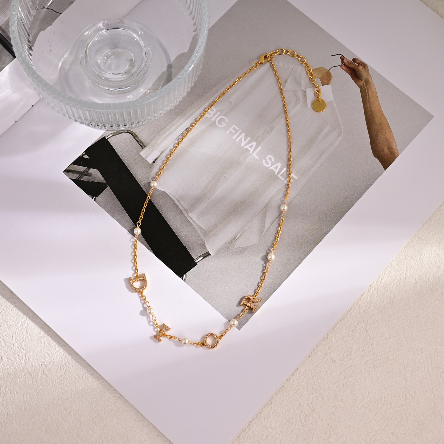 Dior Dio r evolution bracelet gold-tone metal clear crystal white faux pearl 17cm