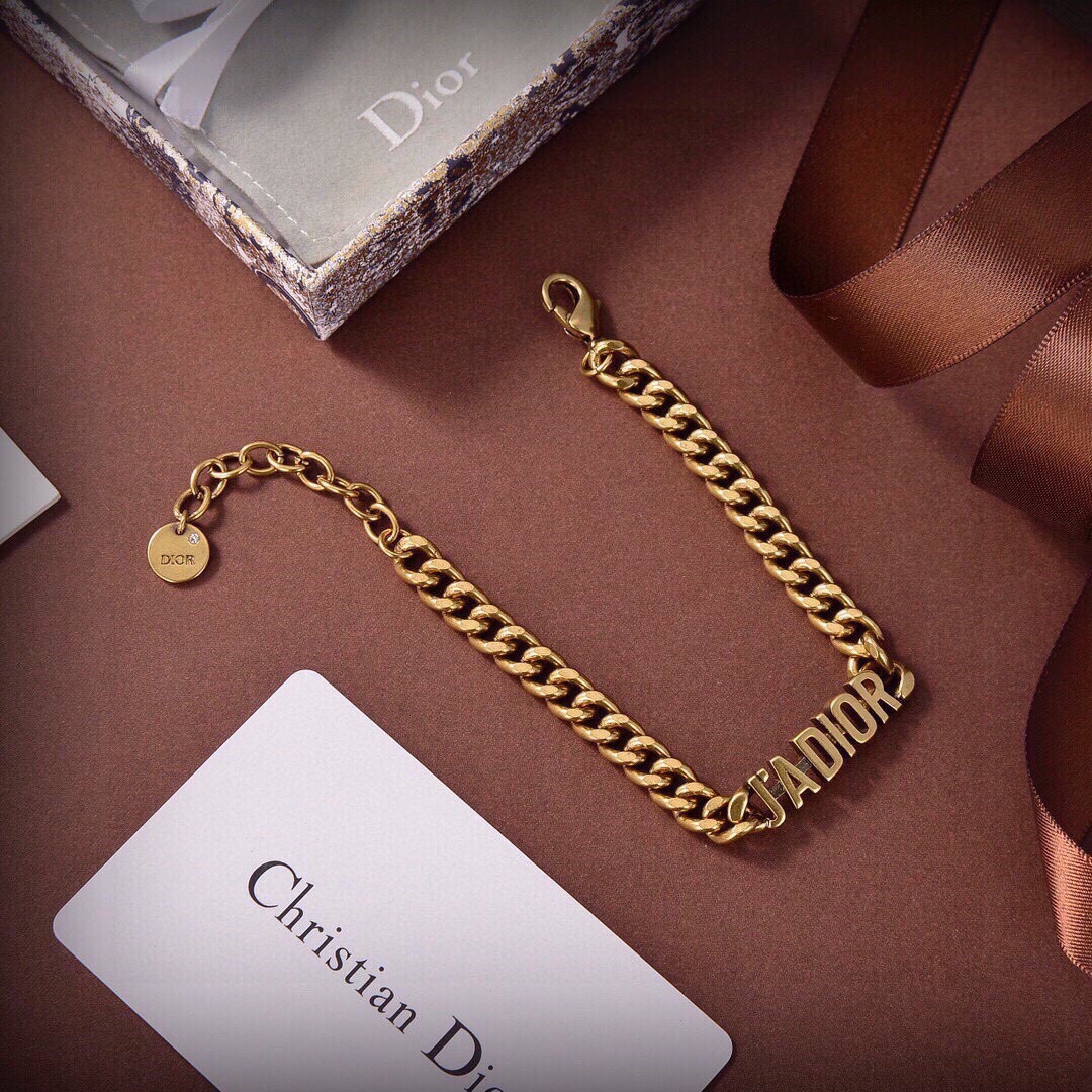 Dior J Adior bracelet antique gold tone metal 17cm with 3cm extension chain