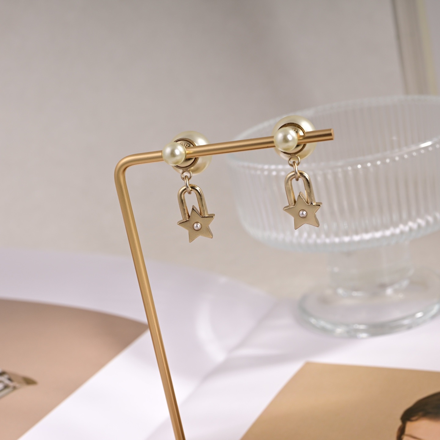 Dior Tribales earrings Gold-tone metal with white resin pearl accents One Size