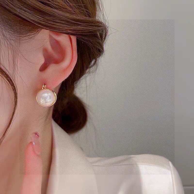 Celine Pearl Dome Huggie Hoop Earrings earrings gold-tone metal with white pearl 1 5cm diameter