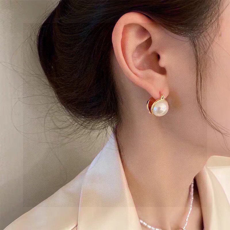 Celine Pearl Dome Huggie Hoop Earrings earrings gold-tone metal with white pearl 1 5cm diameter