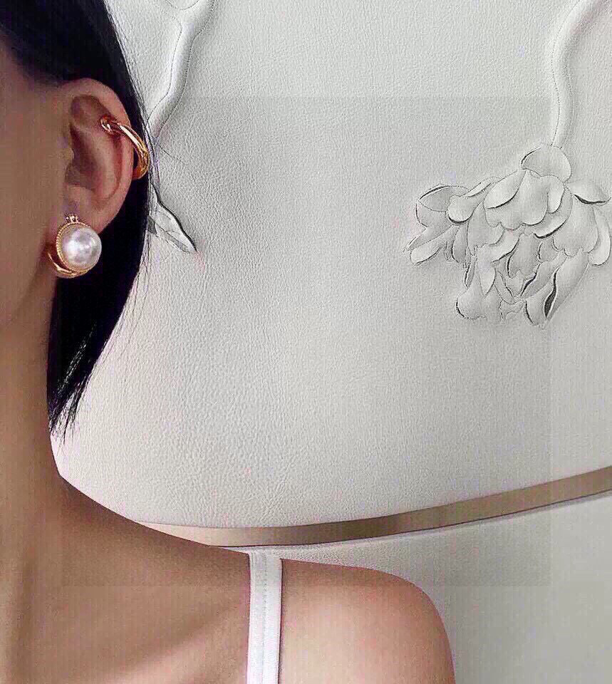 Celine Pearl Dome Huggie Hoop Earrings earrings gold-tone metal with white pearl 1 5cm diameter