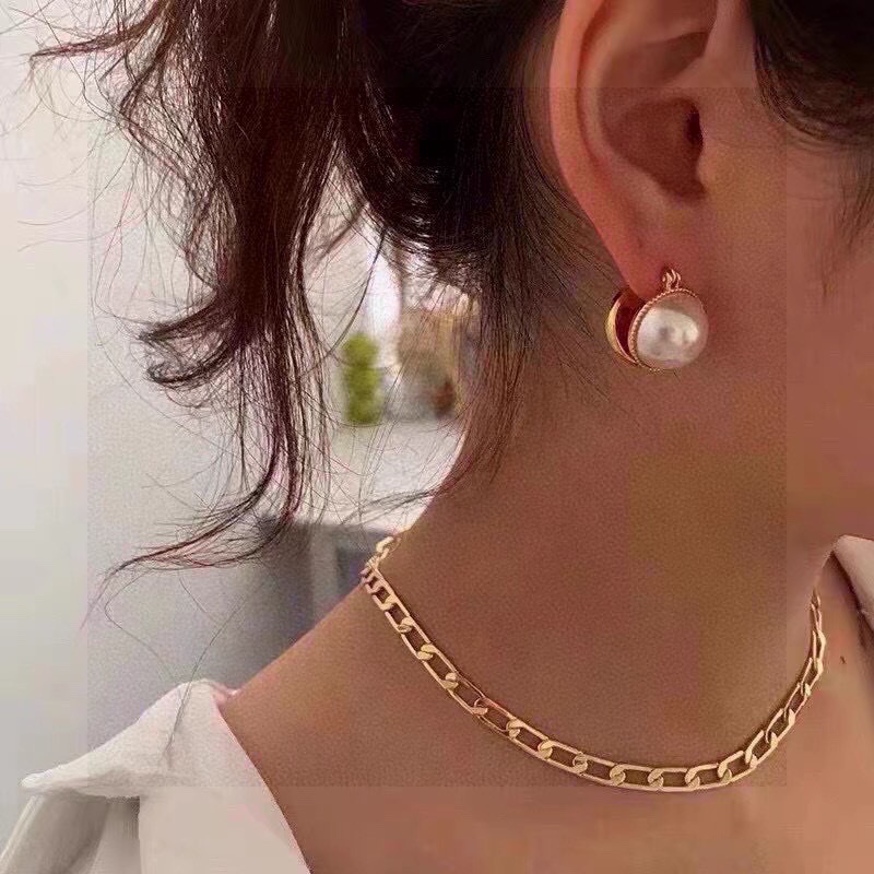 Celine Pearl Dome Huggie Hoop Earrings earrings gold-tone metal with white pearl 1 5cm diameter