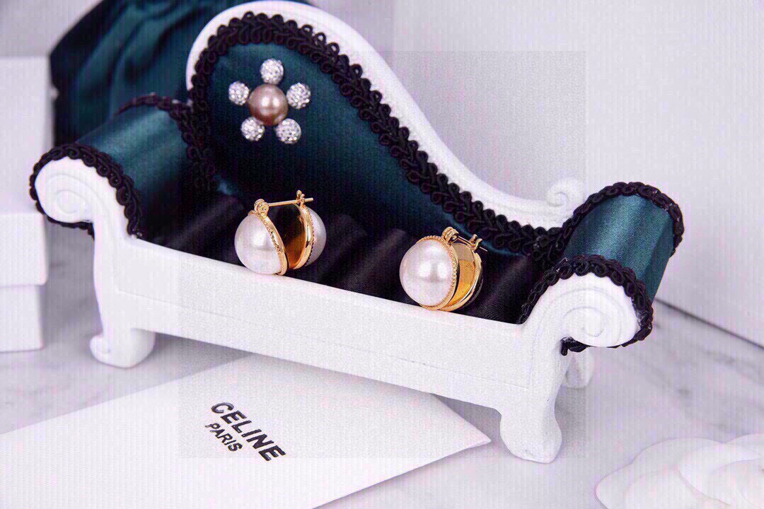 Celine Pearl Dome Huggie Hoop Earrings earrings gold-tone metal with white pearl 1 5cm diameter