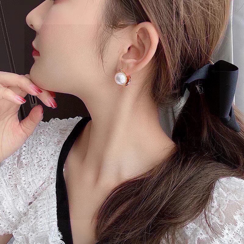 Celine Pearl Dome Huggie Hoop Earrings earrings gold-tone metal with white pearl 1 5cm diameter