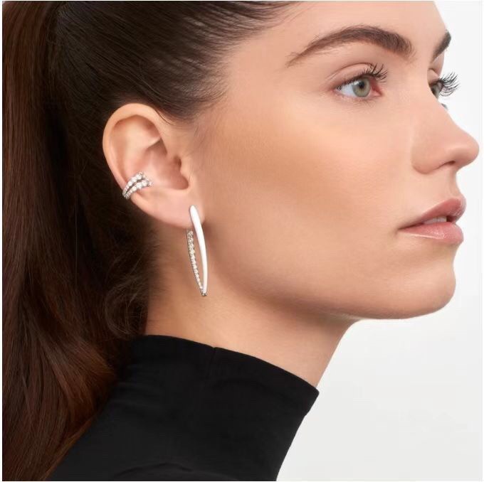 Celine PRECLOUS earrings 18k gold tone metal with clear crystals available in white enamel and pink enamel variants 5cm length