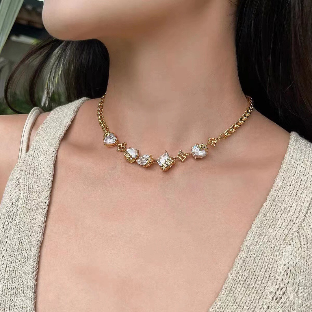Celine Crystal Embellished Triomphe Choker necklace Gold-tone metal with clear faceted crystals 38cm