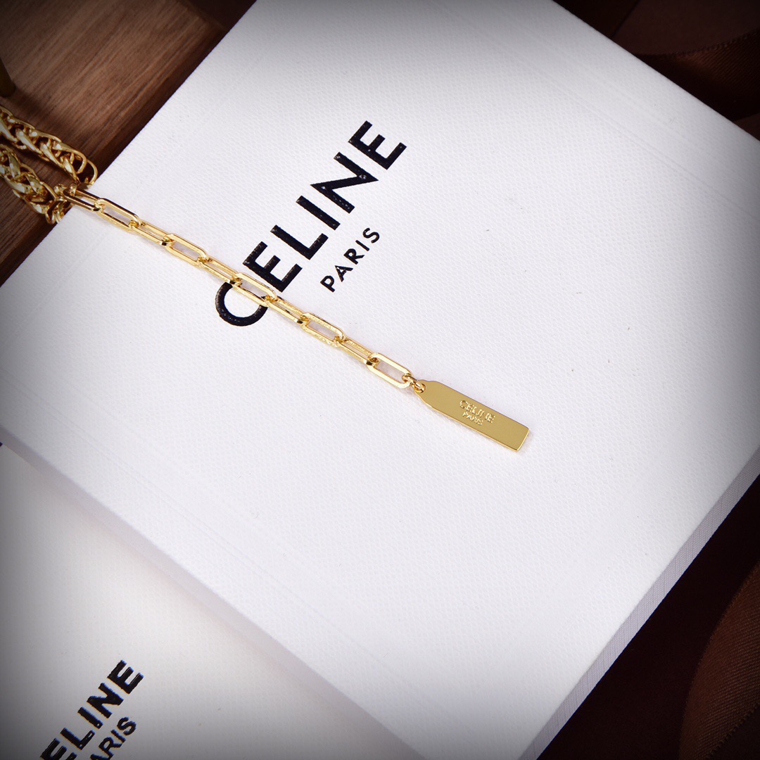 Celine Crystal Embellished Triomphe Choker necklace Gold-tone metal with clear faceted crystals 38cm