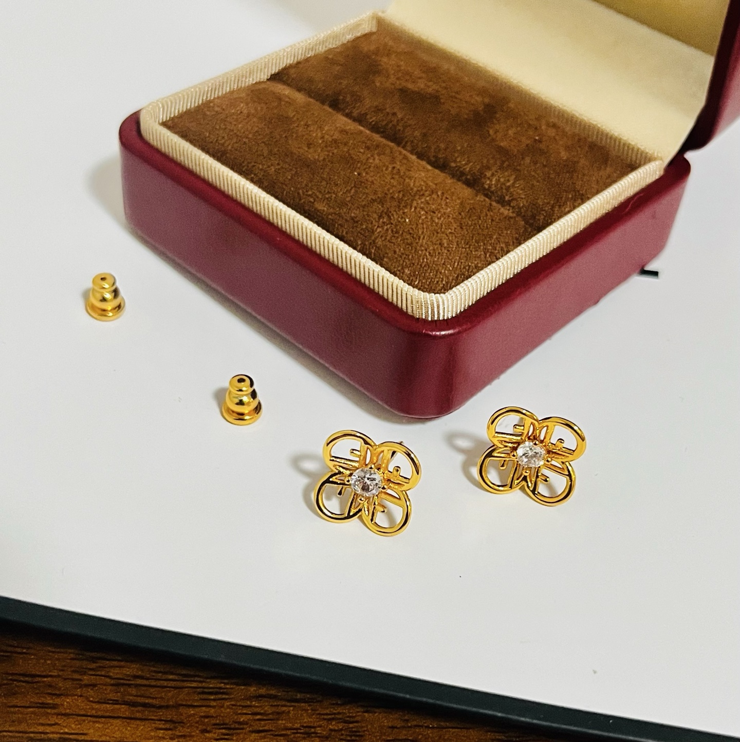 Fendi FF Logo Flower Stud Earrings earrings gold-tone metal with clear faceted center stone 10mm stud diameter