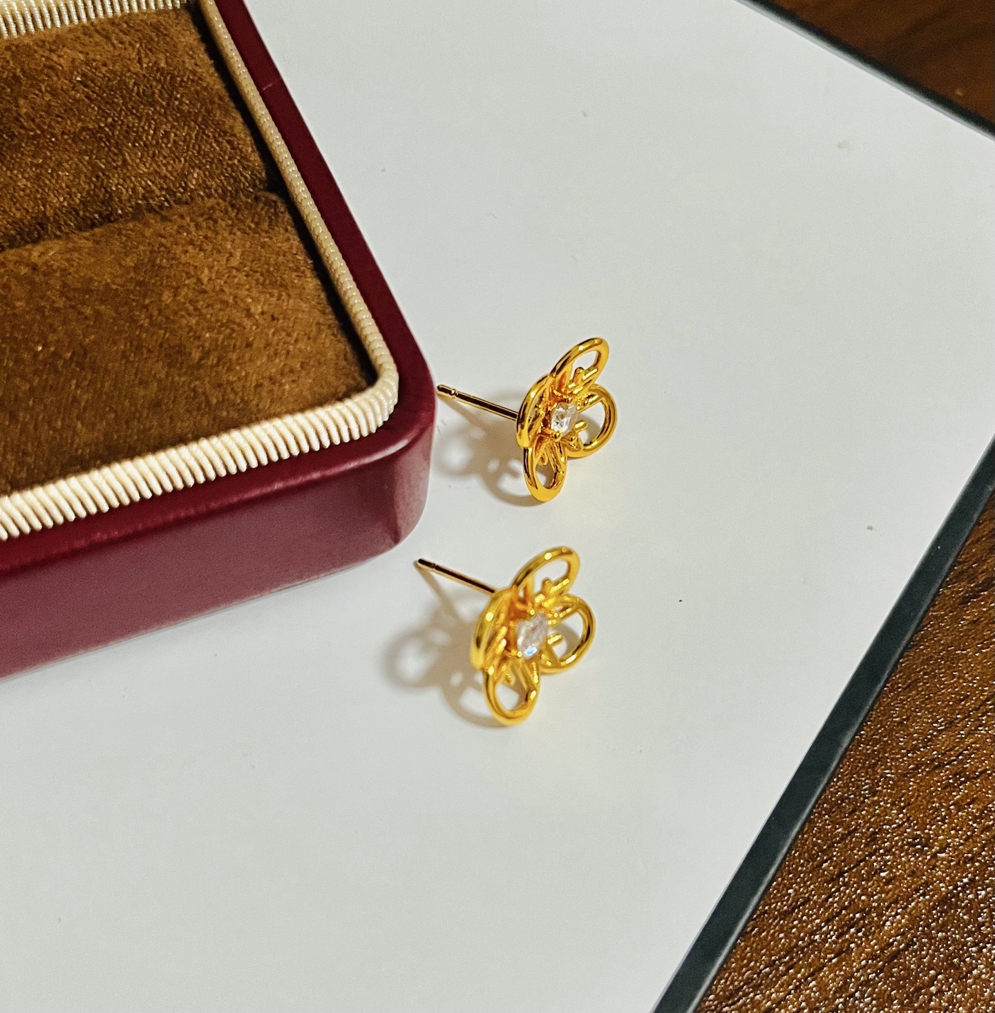Fendi FF Logo Flower Stud Earrings earrings gold-tone metal with clear faceted center stone 10mm stud diameter