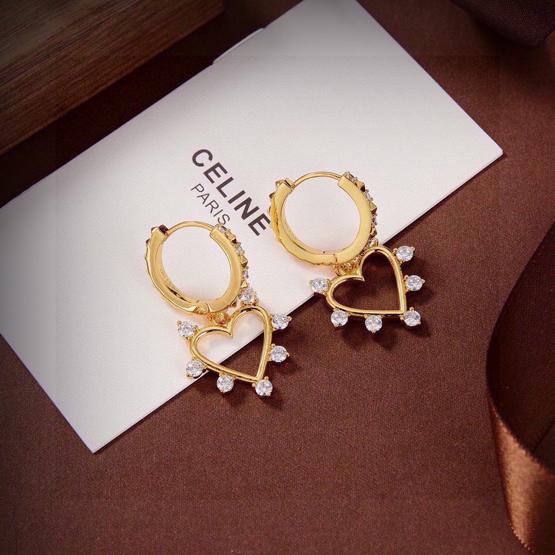 Celine Crystal Heart Charm Hoop Earrings earrings gold-tone metal with clear faceted crystals 1 2cm hoop diameter 2 2cm total drop length