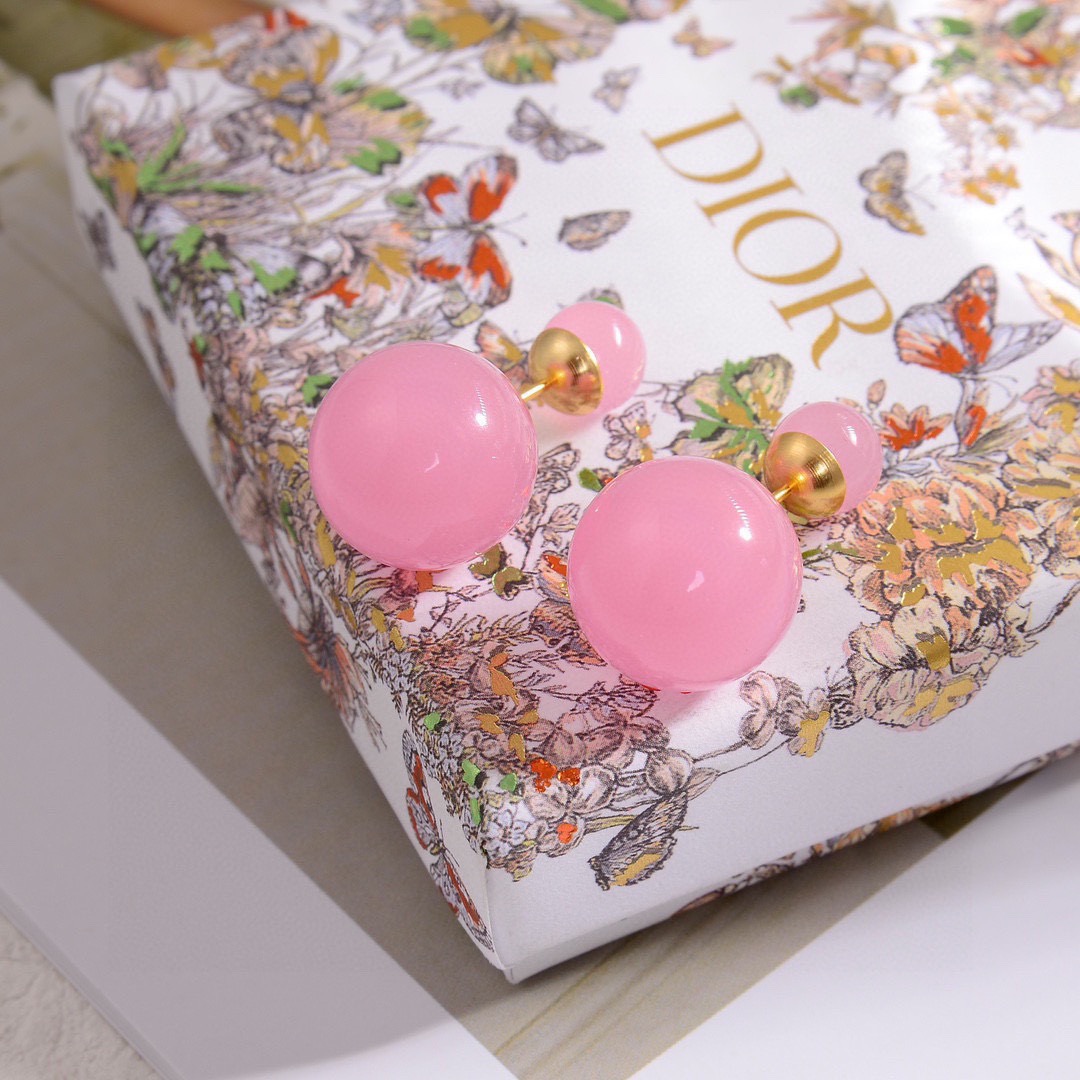 Dior Tribales earrings gold-tone metal honey yellow resin beads 16mm large bead 8mm small