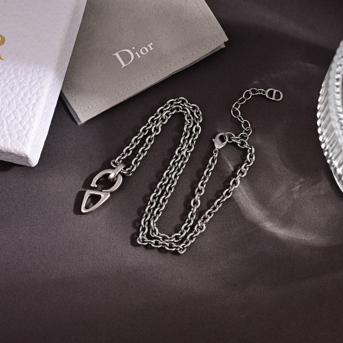 Dior CD Icon necklace silver-toned brass no gemstones 60cm with 5cm extender