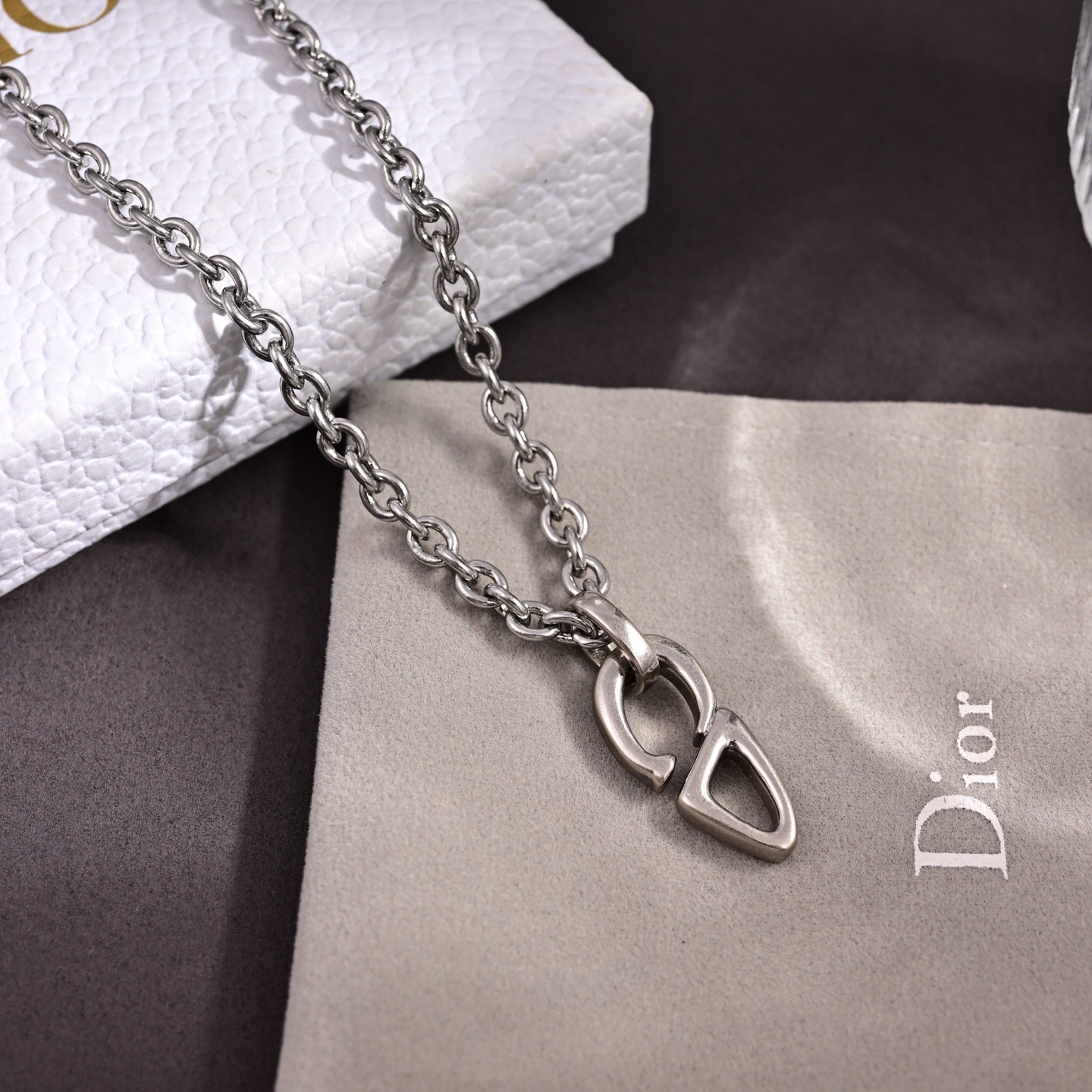 Dior CD Icon necklace silver-toned brass no gemstones 60cm with 5cm extender