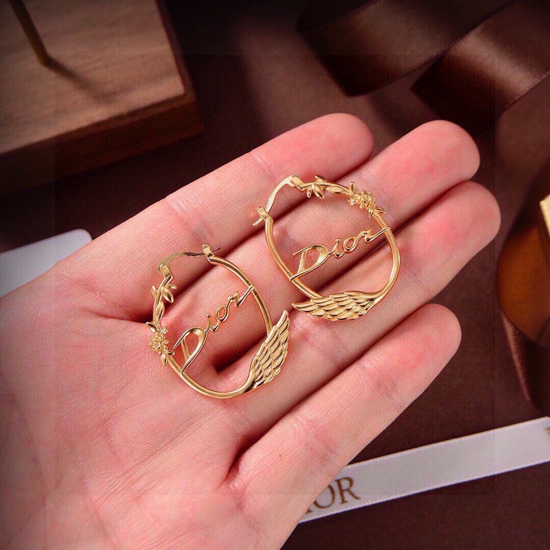 Dior Dio r evolution earrings gold tone metal 3cm hoop diameter