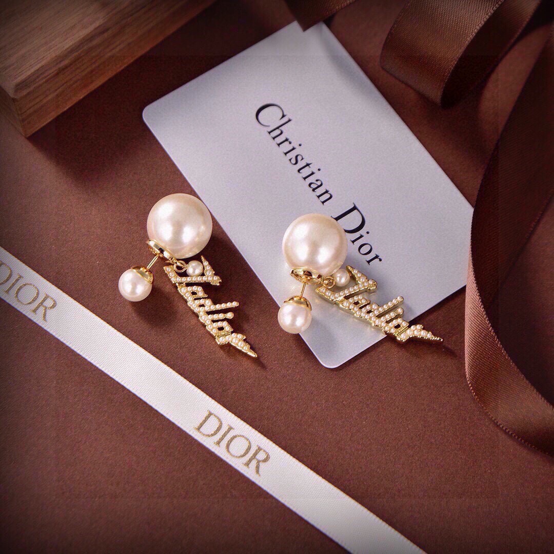 Dior J ADIOR earrings Gold-tone metal with white pearls One Size