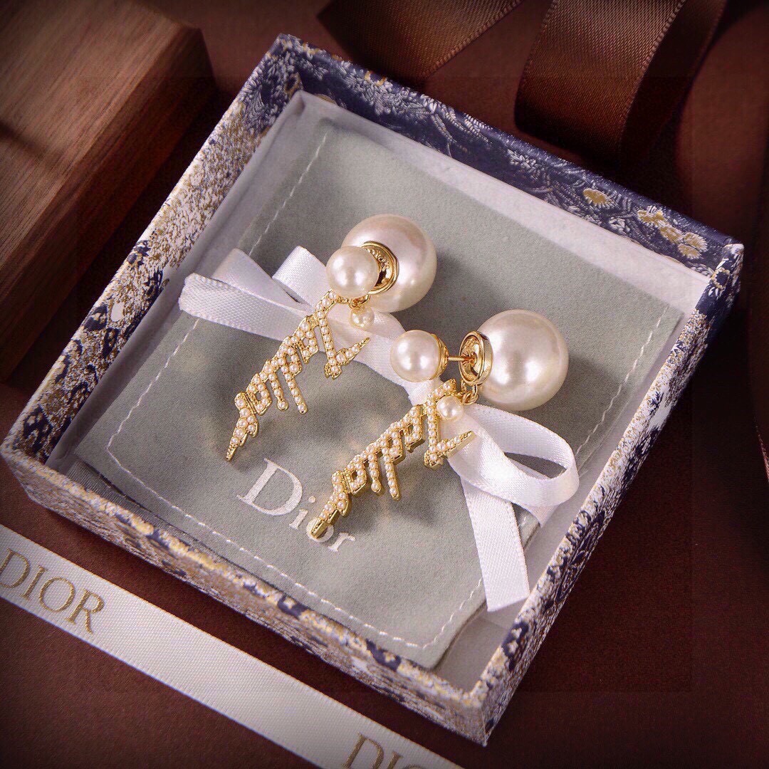 Dior J ADIOR earrings Gold-tone metal with white pearls One Size