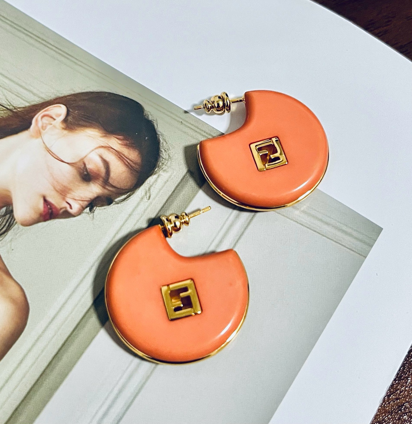 Fendi FF Logo Hoop Earrings earrings Gold-tone metal with coral orange enamel gold-tone metal with burgundy enamel 2 5cm diameter