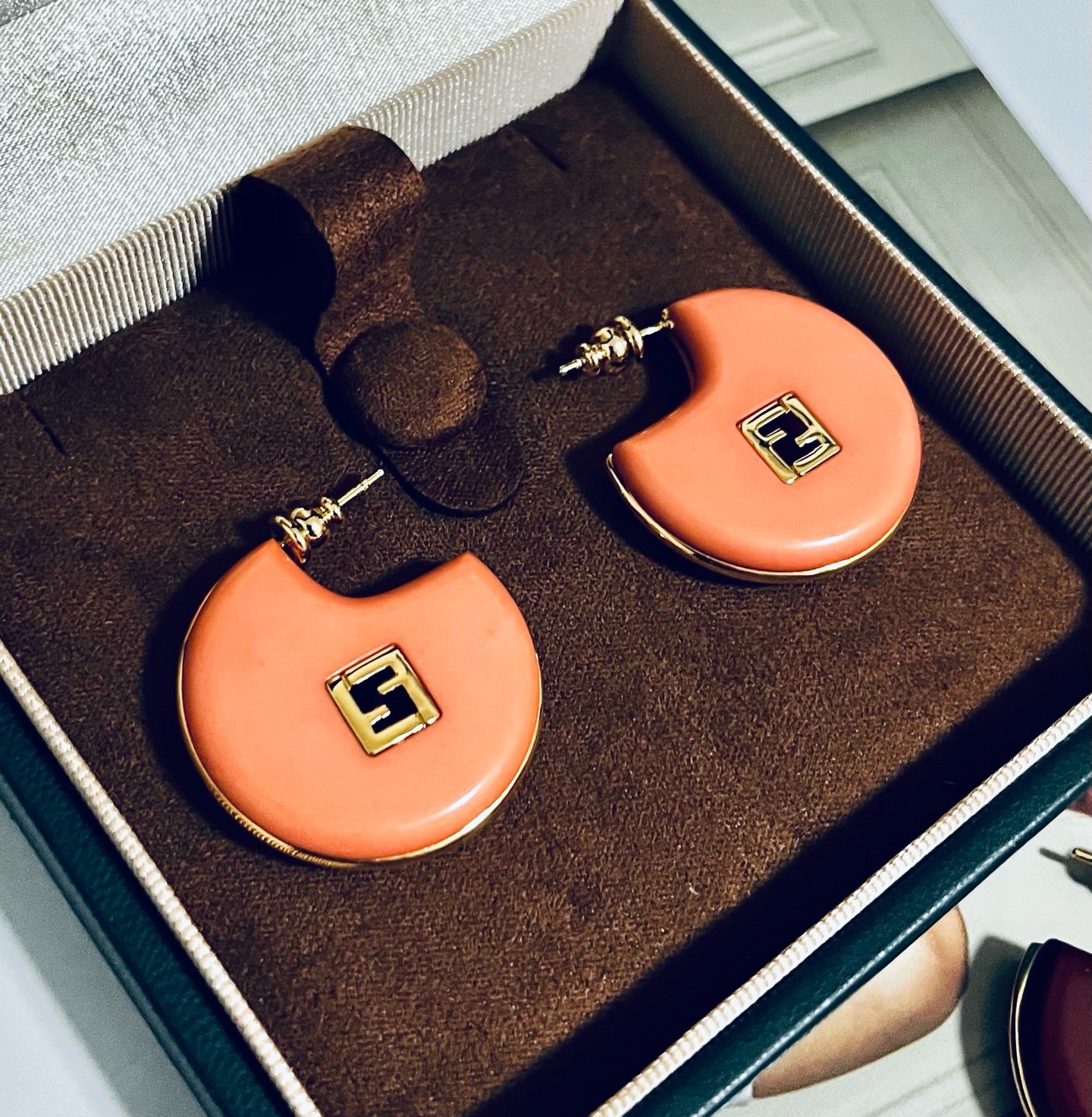 Fendi FF Logo Hoop Earrings earrings Gold-tone metal with coral orange enamel gold-tone metal with burgundy enamel 2 5cm diameter