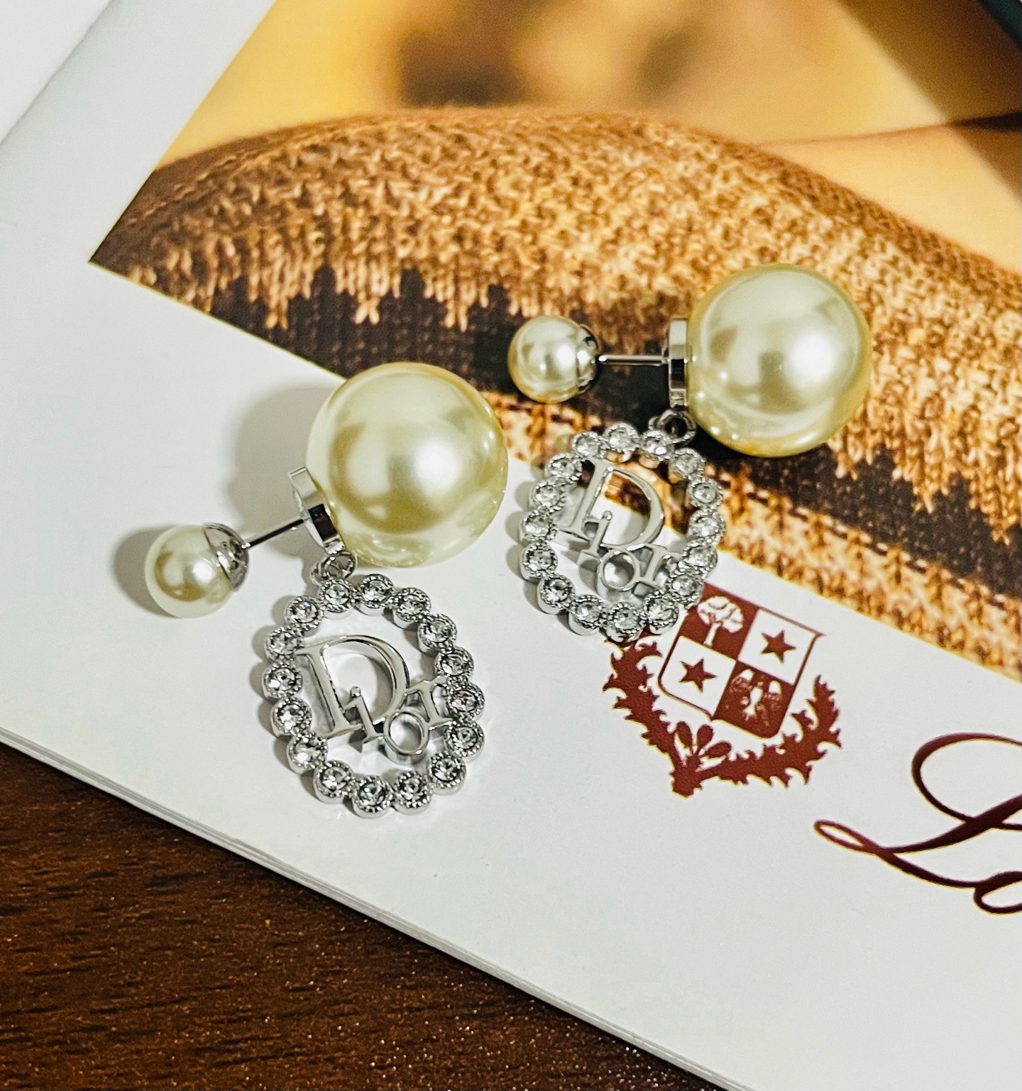 Dior Tribales earrings Silver-toned metal white resin pearl clear crystal One Size