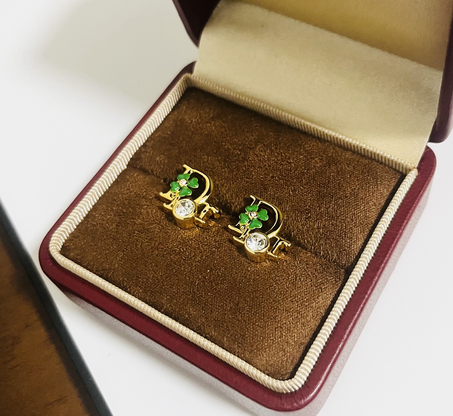 Dior Dior Precious Clover earrings Gold-tone metal with green enamel clover and clear crystal accents One Size